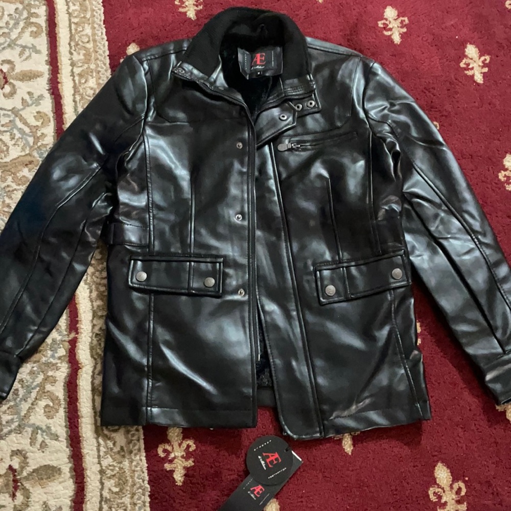 AE Di Milano fur leather medium jacket in black. Brand new in great condition